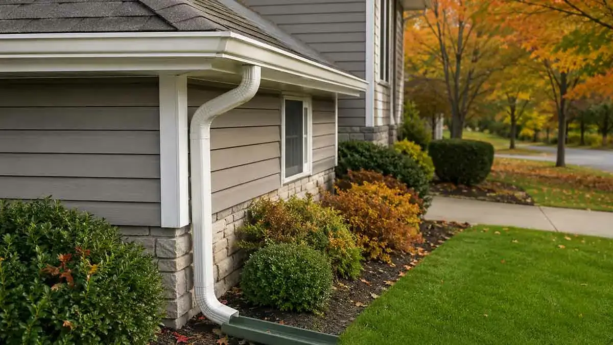 Clean residential gutters and downspouts maintained for proper drainage