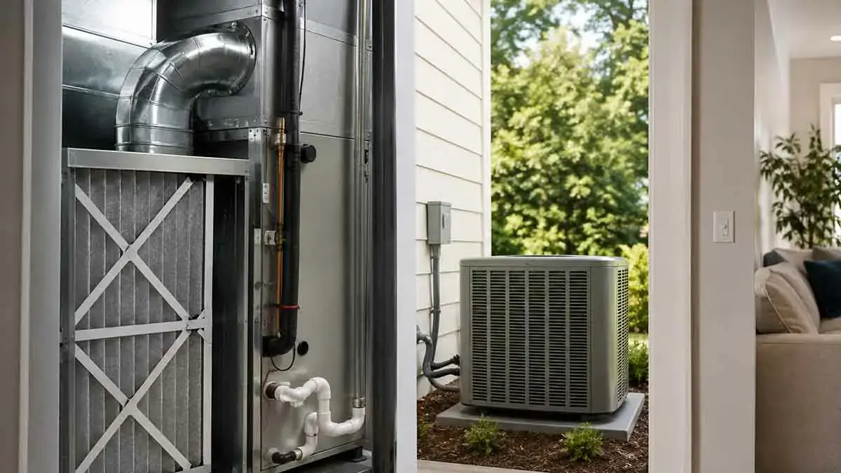 Residential HVAC system undergoing routine maintenance