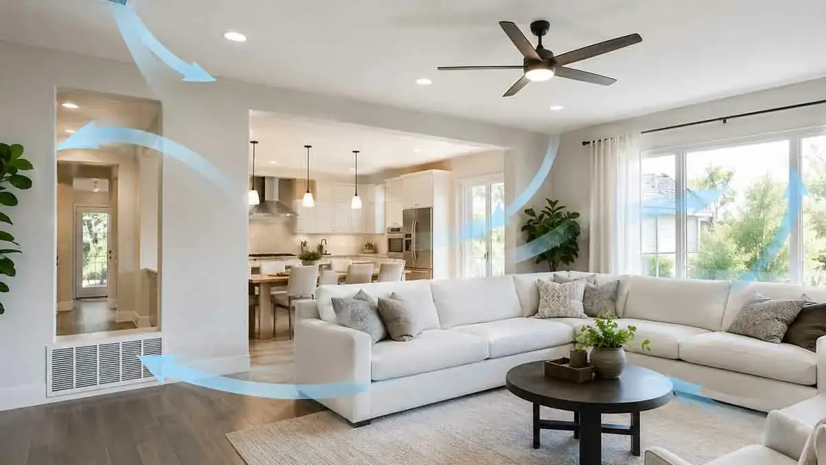 Home interior with improved HVAC airflow and clear air vents