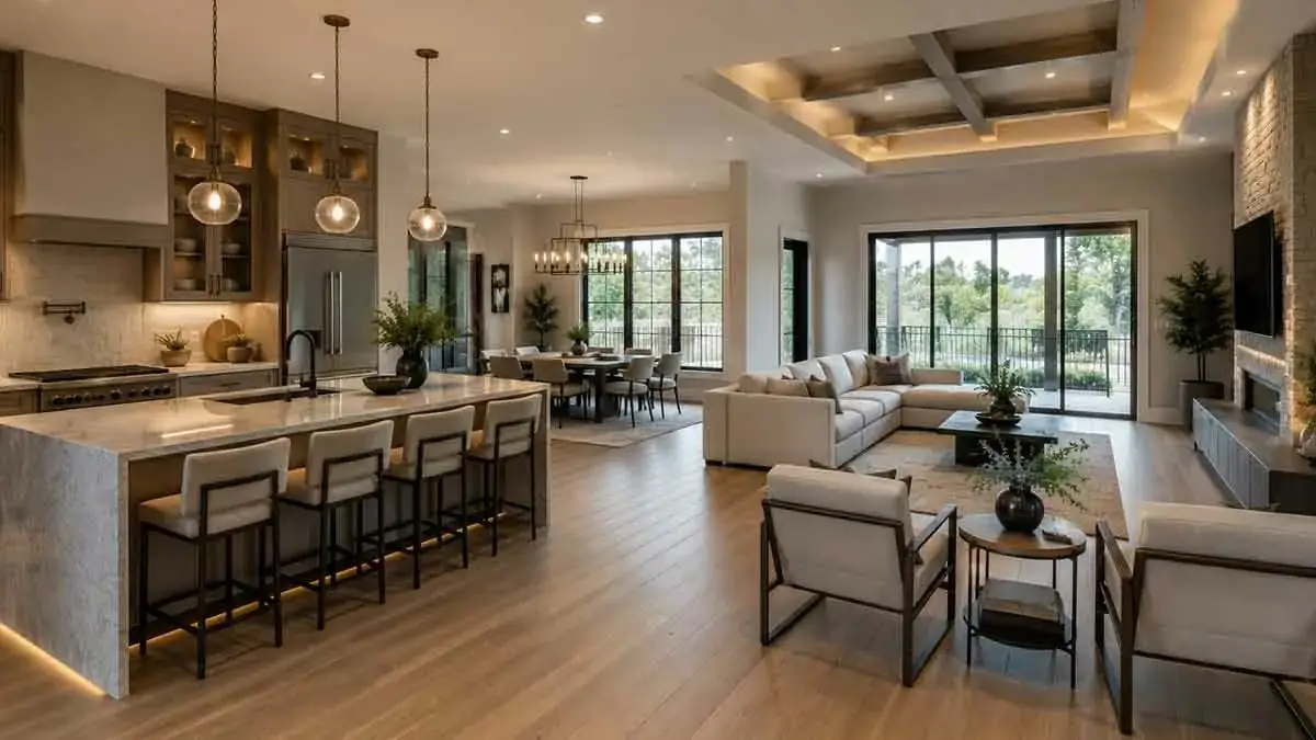 Modern open floor plan kitchen living room