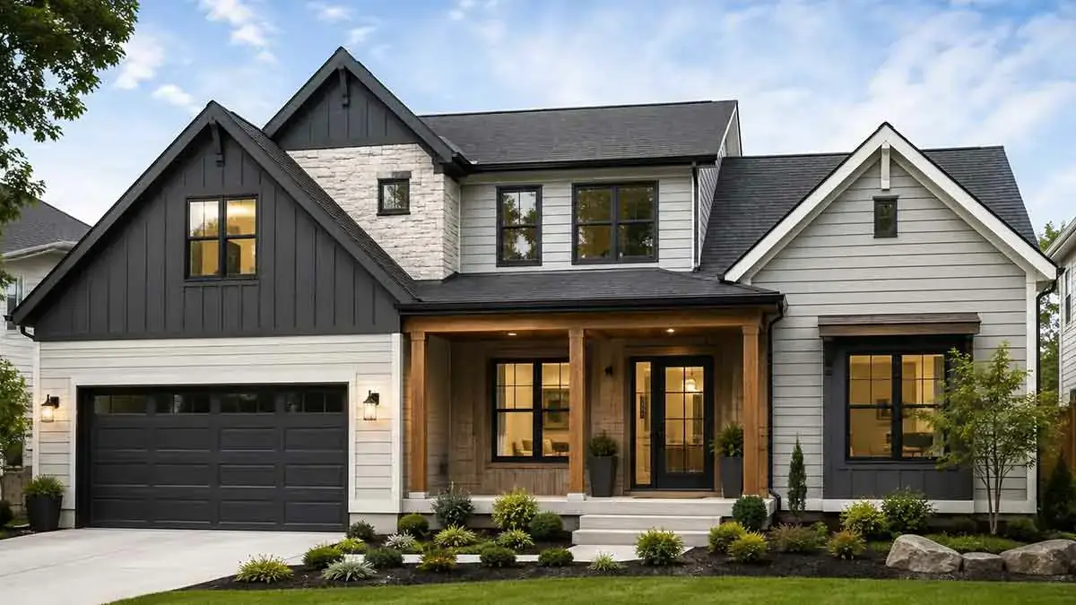 Modern home showcasing different siding options
