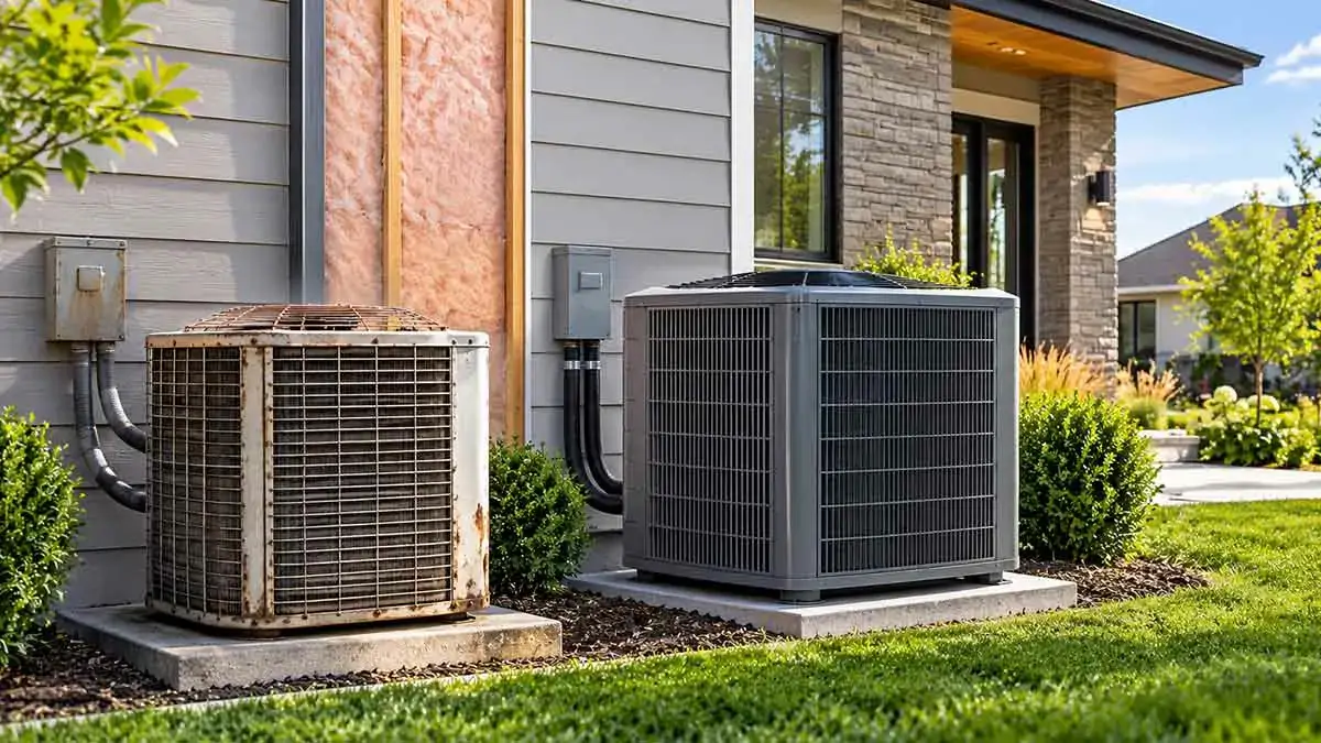Old HVAC system showing signs of replacement