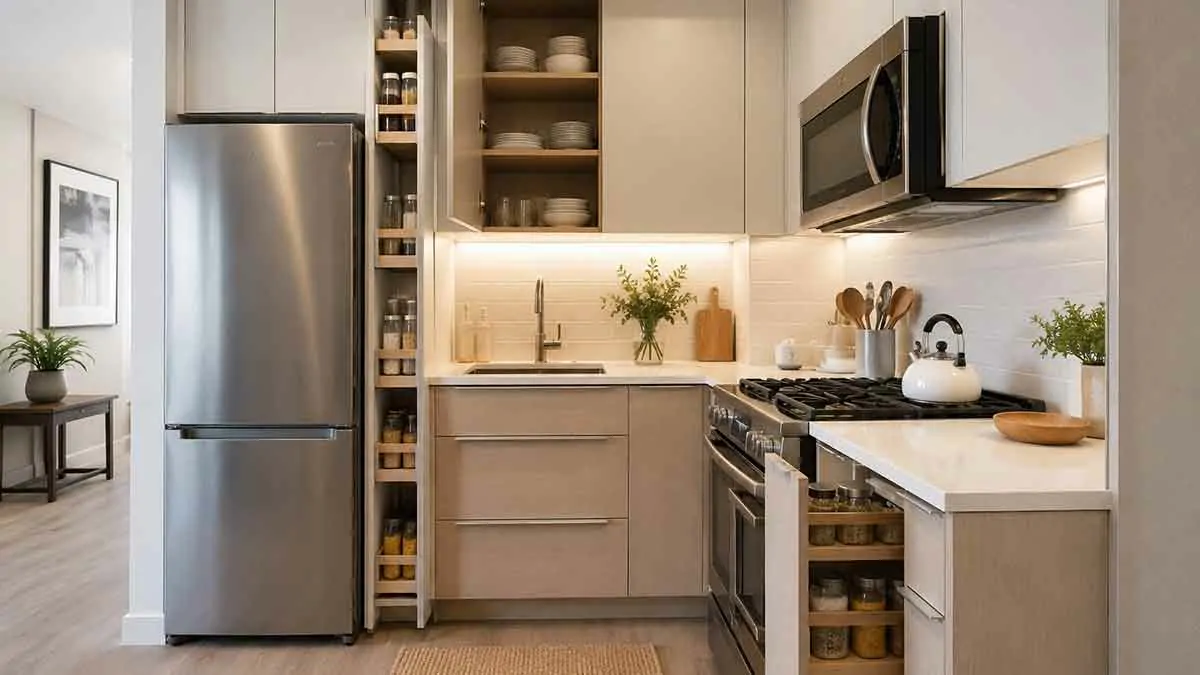 Small kitchen with smart storage and modern remodeling