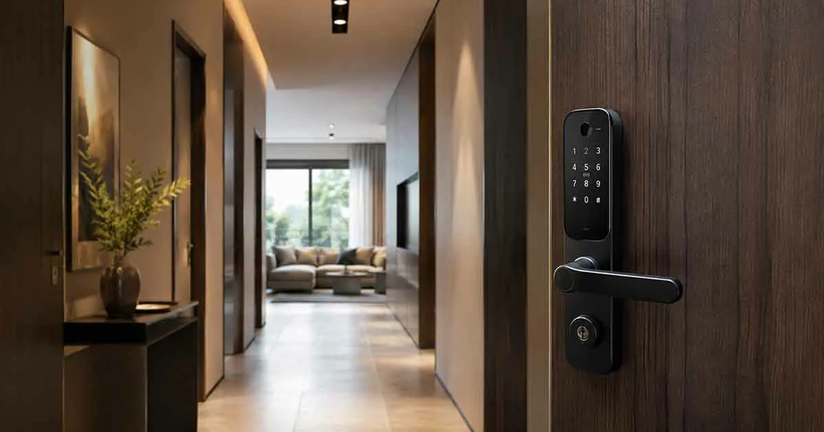 Smart lock installed on an apartment door