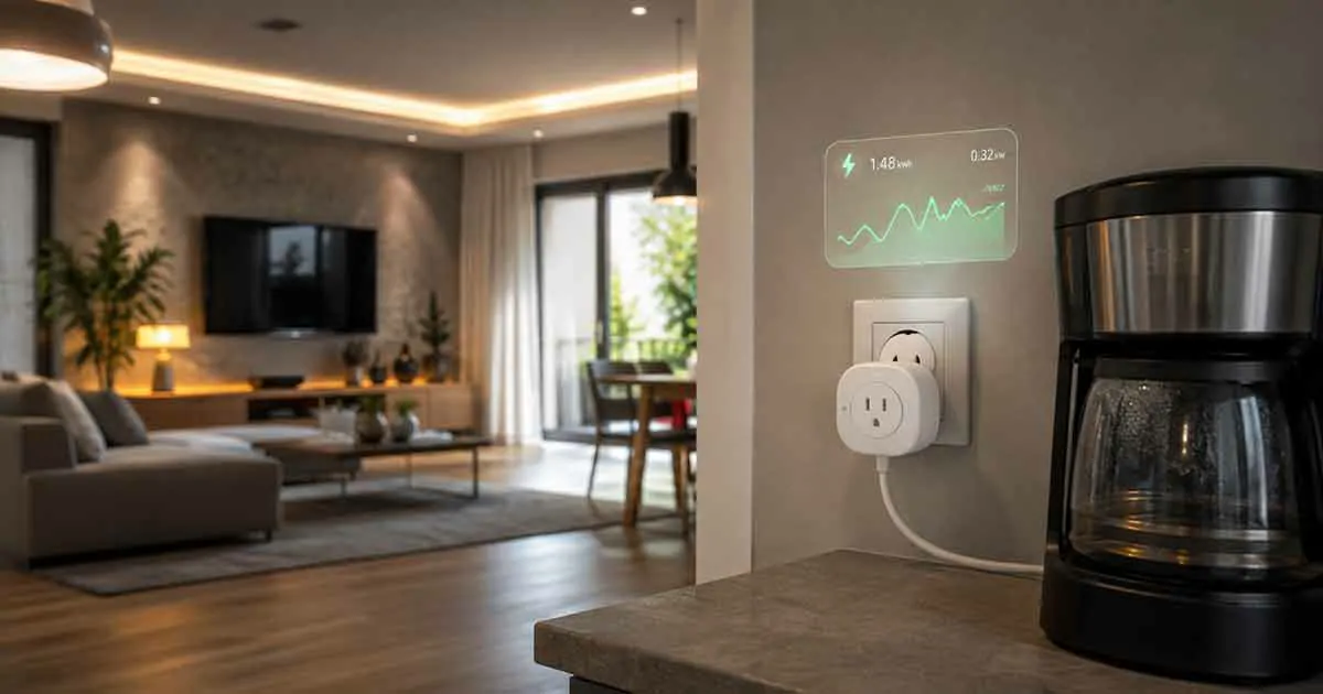 Smart plug with energy monitoring connected to a home appliance