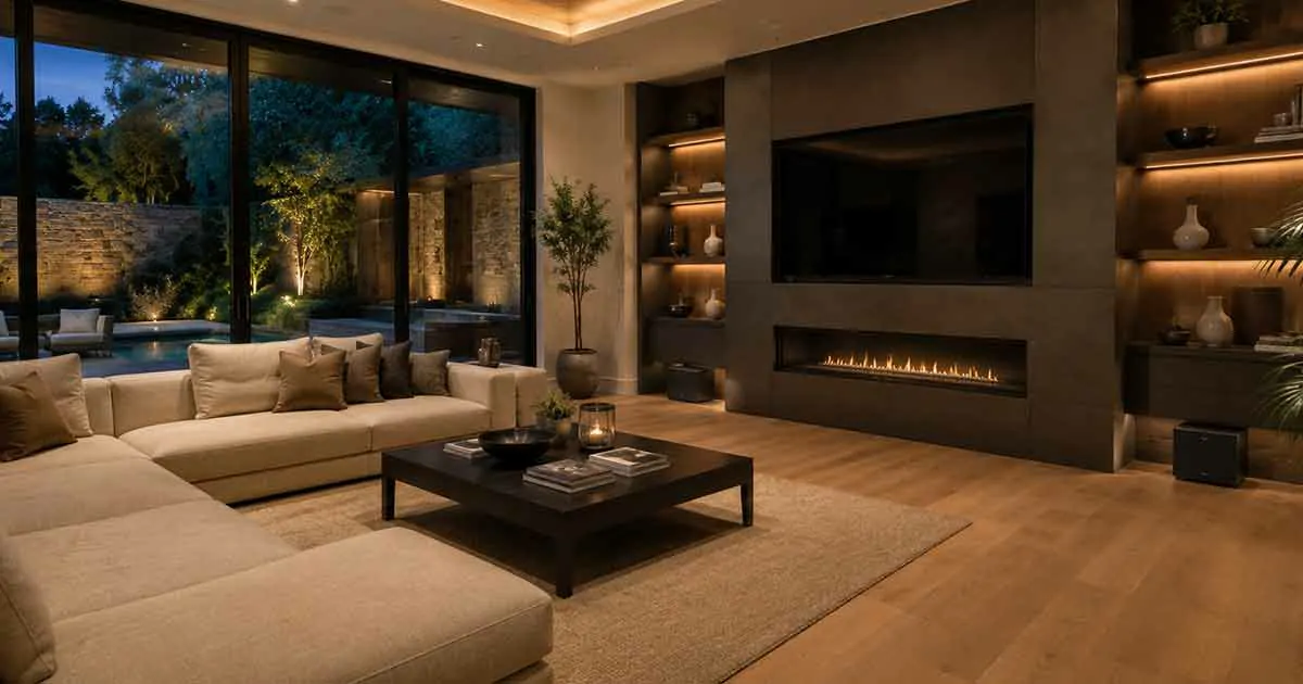 Smart home audio system in a modern living room