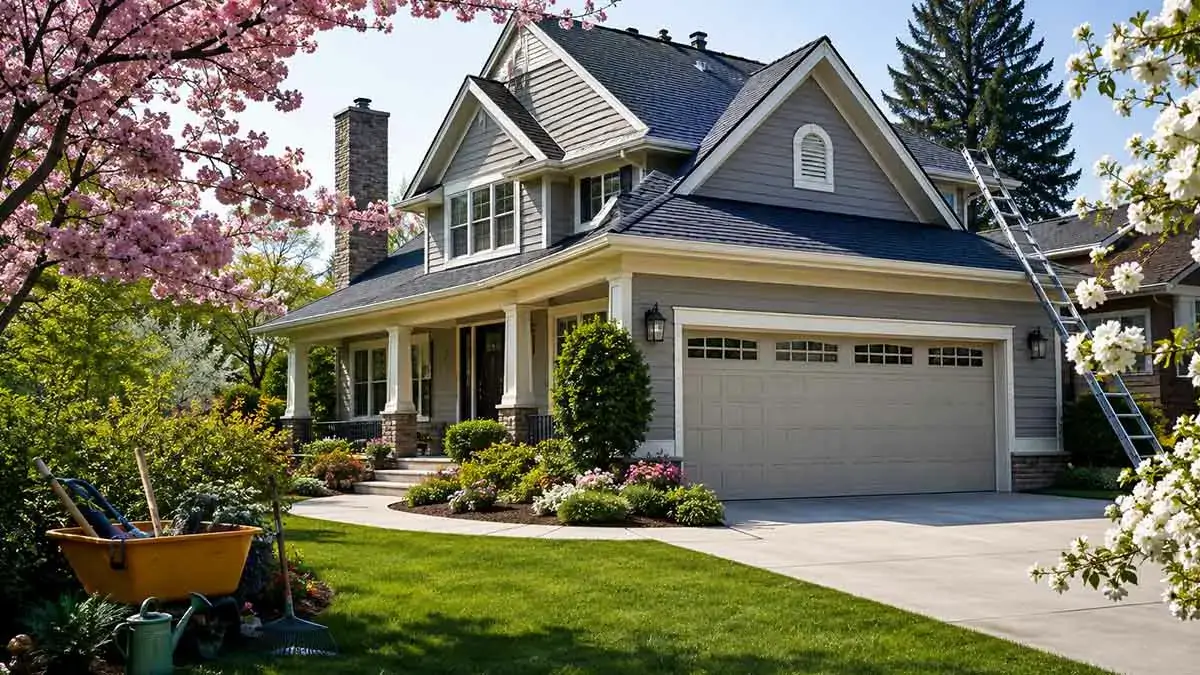 Well-maintained home during spring seasonal maintenance